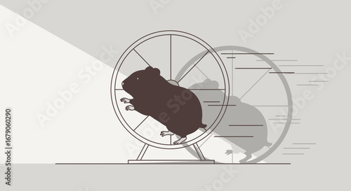 Hamster wheel illustration for playful, minimal, energetic activity concept