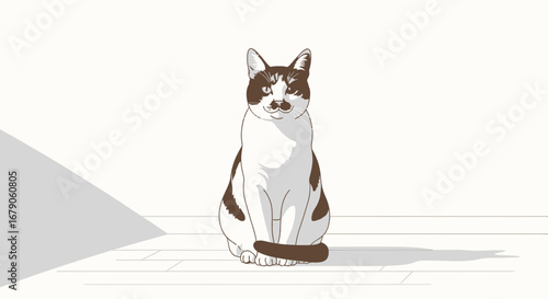 Minimalist style illustration of a domestic cat sitting upright elegantly