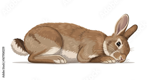 Realistic illustration of a resting rabbit showcasing a serene and calm animal