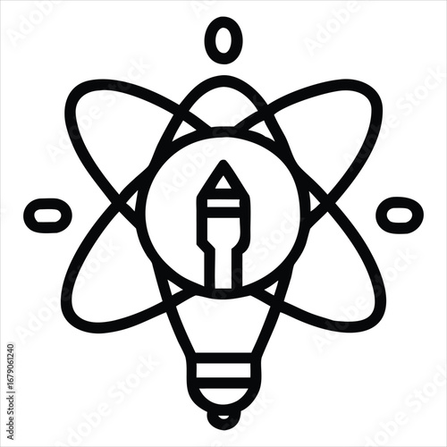 Atom Structure with Light Bulb – Scientific Innovation, Bright Ideas, Discovery, and Research Breakthroughs