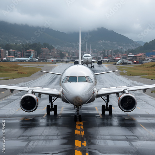 A planned landing at Funchal Airport on the island of Madeira had to be aborted during landing due to sudden gusts of wind. Funchal, Portugal.