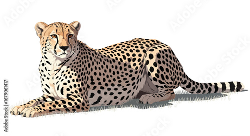 Resting Cheetah with Detailed Spotting Pattern Isolated on White Ground