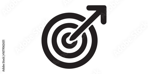 Black and white illustration of an arrow hitting the bullseye of a target