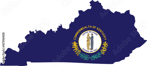 Kentucky State Flag Map, Map Outline with a Flag Fill