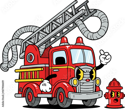 A Brave Toy Fire Truck with its Ladder Extended
