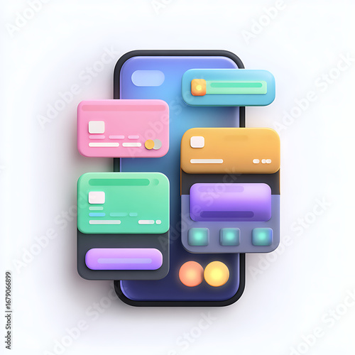 Modern mobile banking app interface with colorful cards