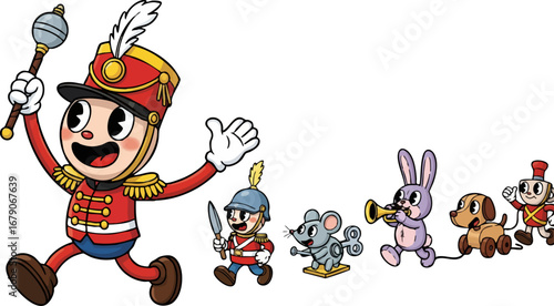A Toy Drum Major Leading a Parade