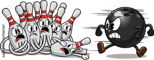 Scared Bowling Pins Waiting for a Ball