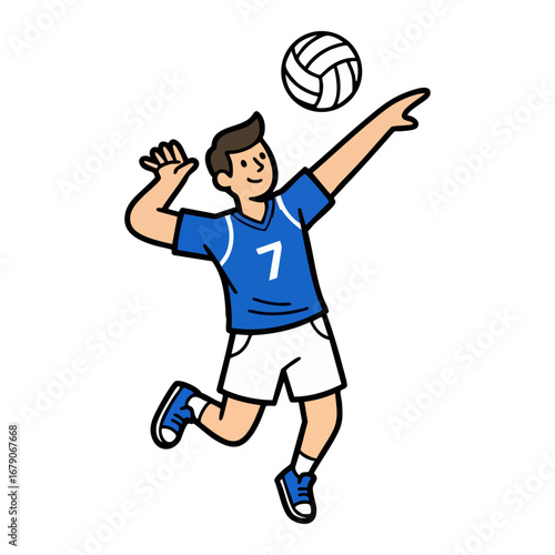 volleyball player jumping to spike ball during game vector illustration