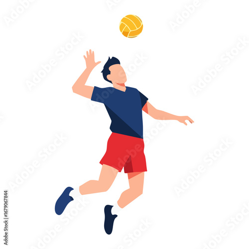 volleyball player jumping to spike ball during game vector illustration