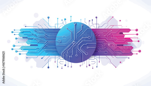 Abstract futuristic circuit board illustration on a white background. Digital technology and communication concept vector graphic