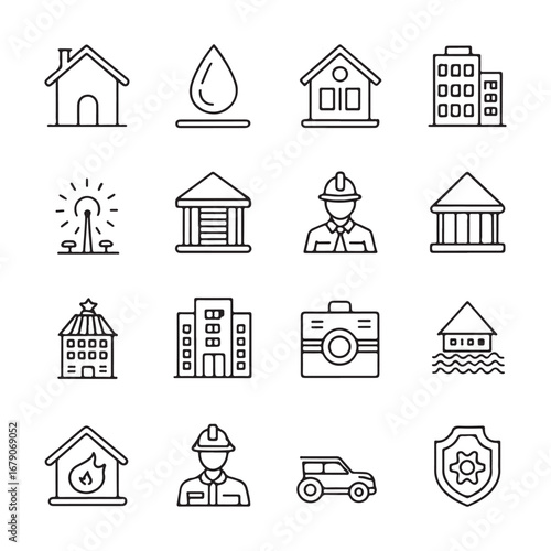 Assorted Outline Building Icons Set