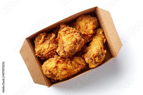 Crispy fried chicken in a cardboard box