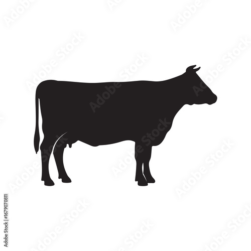  A simple black silhouette of a cow with a milking bucket, representing farm life and dairy