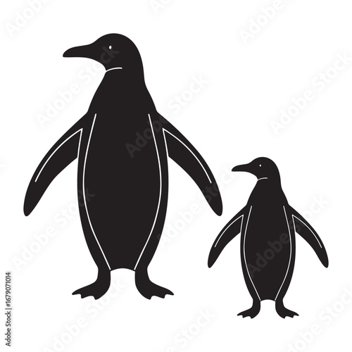 Two Black Penguins Silhouettes on White Background