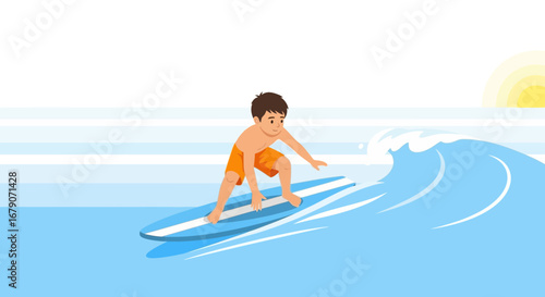 Young surfer riding a wave in the ocean enjoying sports and recreation activity