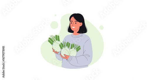 Young Woman Carries Fresh Fennel, Celebrating Healthy Eating and Delicious Vegetables