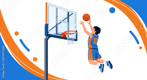 A Cartoon Illustration of a Basketball Player Shooting the Ball Towards the Hoop