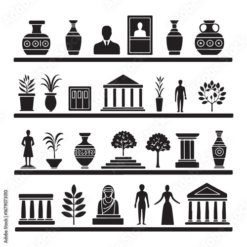 Collection of ancient artifacts and cultural icons