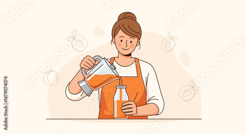 Young Woman Prepares Freshly Blended Smoothie into Glass, Healthy Eating Concept