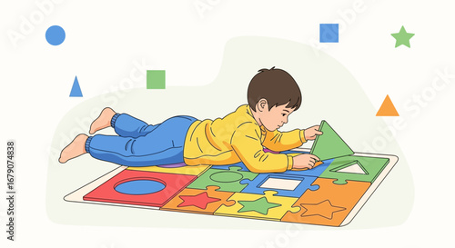 A child playing with a shape sorting puzzle, concept of education and development