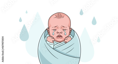 A Crying Infant Wrapped In A Swaddling Cloth Depicting Emotional Distress Or Discomfort