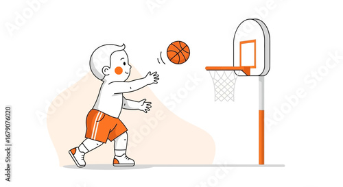 Youngster Attempting a Basketball Shot, Aiming for the Hoop on a White Background