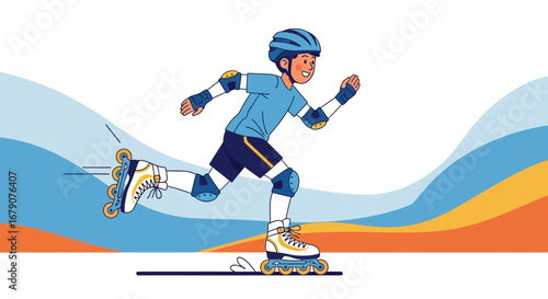 Youngster Embarks Upon Inline Skating Adventure Amidst Dynamic And Colorful Backdrop