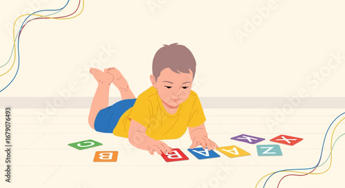 Youngster Engaged In Educational Activity With Alphabet Flashcards On Floor