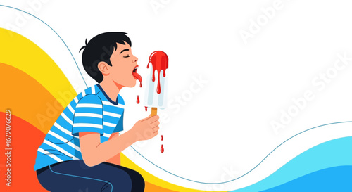 Youngster Enjoying A Refreshing Ice Pop On A Summer Day With Vibrant Background