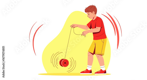 Youngster Enjoying Recreational Play With A Yo-Yo Graphic Style Illustration In Action