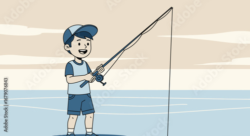 Youngster Enjoys Angling, Capturing Excitement Of A Coastal Fishing Expedition