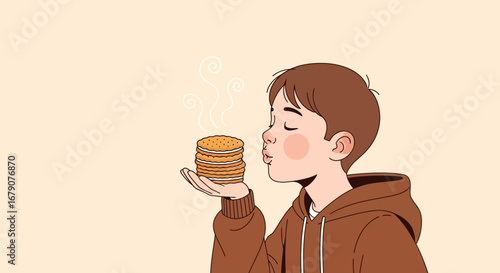 Youngster Enjoying Stacked Bakery Product And The Sweet aroma Of The Freshly Baked Goodies