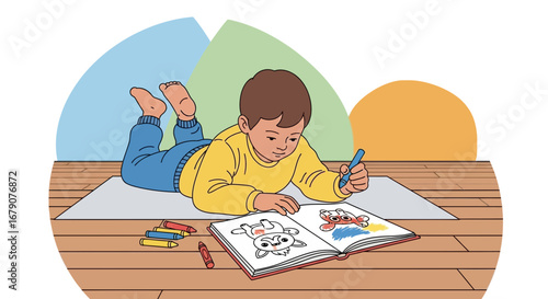 Youngster Enjoys Creative Moment While Coloring Inside His Creative Coloring Book