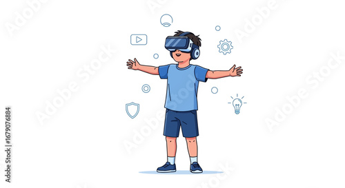 Youngster Enjoys Virtual Reality Experience with Interactive Techy Gear