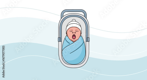 A Cute Yawning Baby in a Stroller: Vector Illustration of Infant Resting