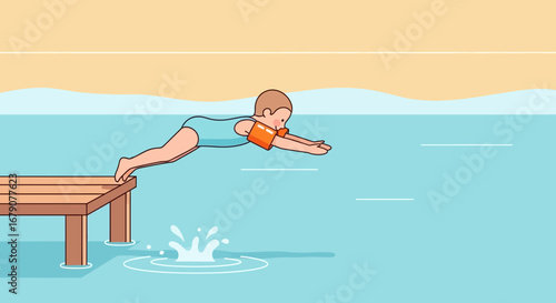 Youngster Lunging Into Water, Creating Splash, Summer Leisure, Swimtime Fun Indeed