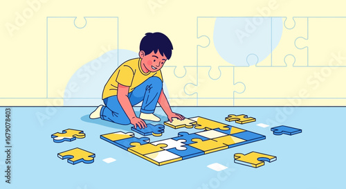Youngster's Joyful Endeavor: Assembling Pieces, A Visual Portrayal Of Focus And Development