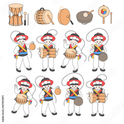 Korean Traditional Instruments Samulnori Illustration Set