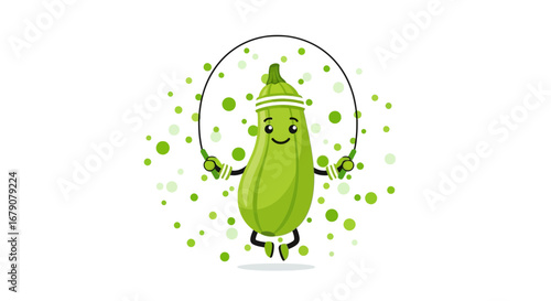 Zucchini Character Jumps Rope, Promoting Health, Fitness, And Healthy Eating Habits
