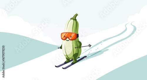 Zucchini Enjoying Skiing: A Whimsical Vegetable Engaged In Winter Sports Fun