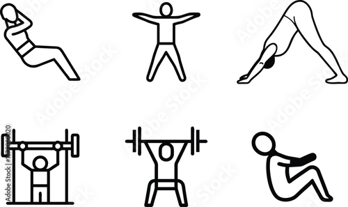 Fitness workout icons diverse exercise poses for health and wellness training