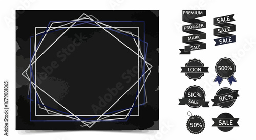 Elegant Geometric Frames & Sale Badges Black & White Design Elements