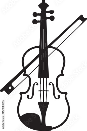 Elegant Violin Silhouette Collection   Decorative Musical Line Art Icons with Bow, Strings, and Musical Notes