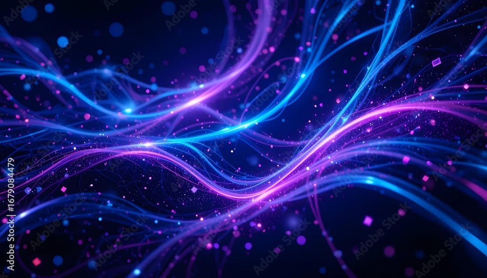 Fototapeta premium Abstract Futuristic Data Flow Background with Neon Lines and Particles