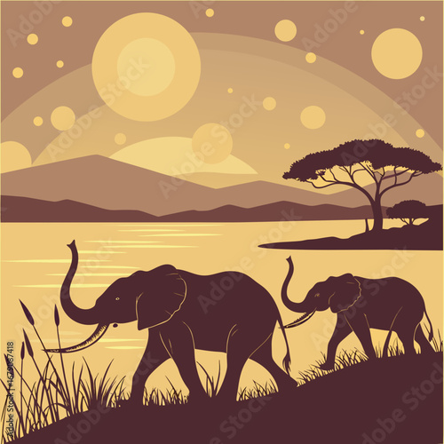 elephants at sunset