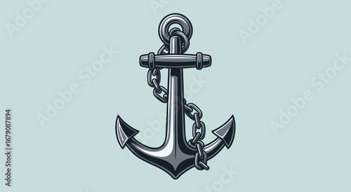 Detailed vector illustration displaying a vintage anchor with a chain, nautical theme and maritime heritage emblem, rendered with precision and