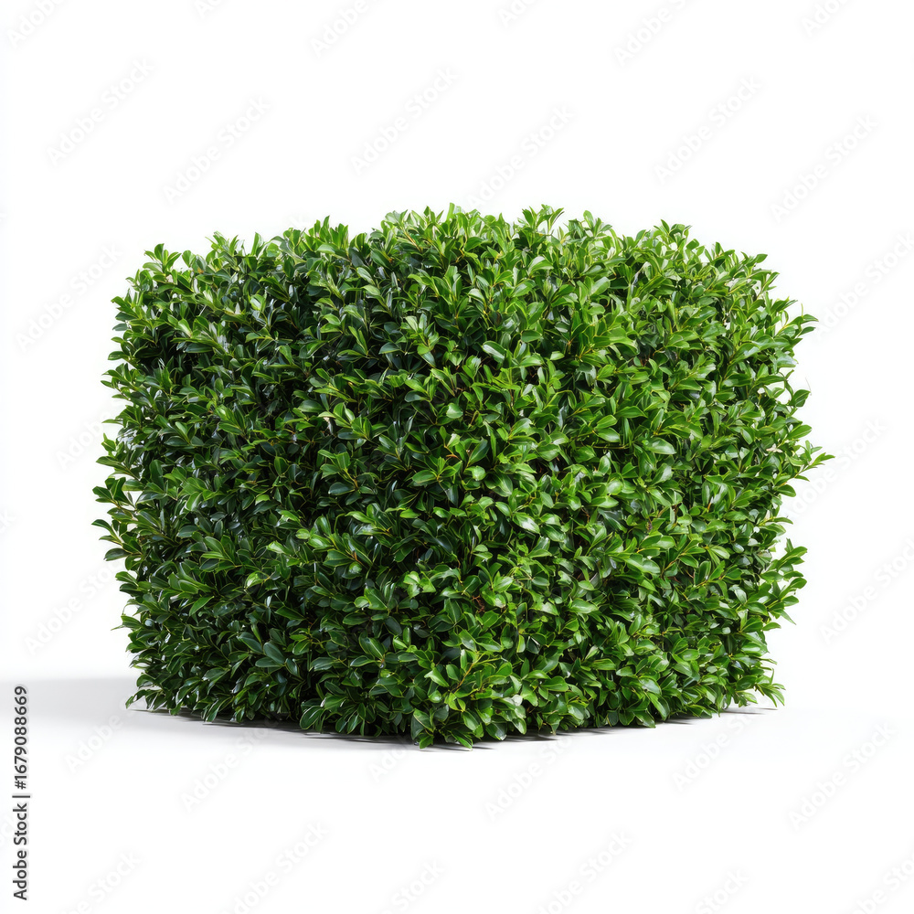 Obraz premium Box shaped leafy bush with vibrant green leaves on white background