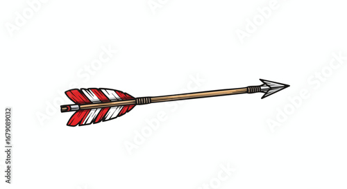 Precision projectile illustration: An arrow with fletching indicating direction and design with a sharp arrowhead showcasing directionality and