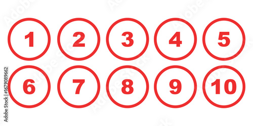 Bullet Points icon set in line style, Simple round numbers in flat style, Set of 1-10 numbers simple black symbol sign for apps, UI, and website, vector illustration.